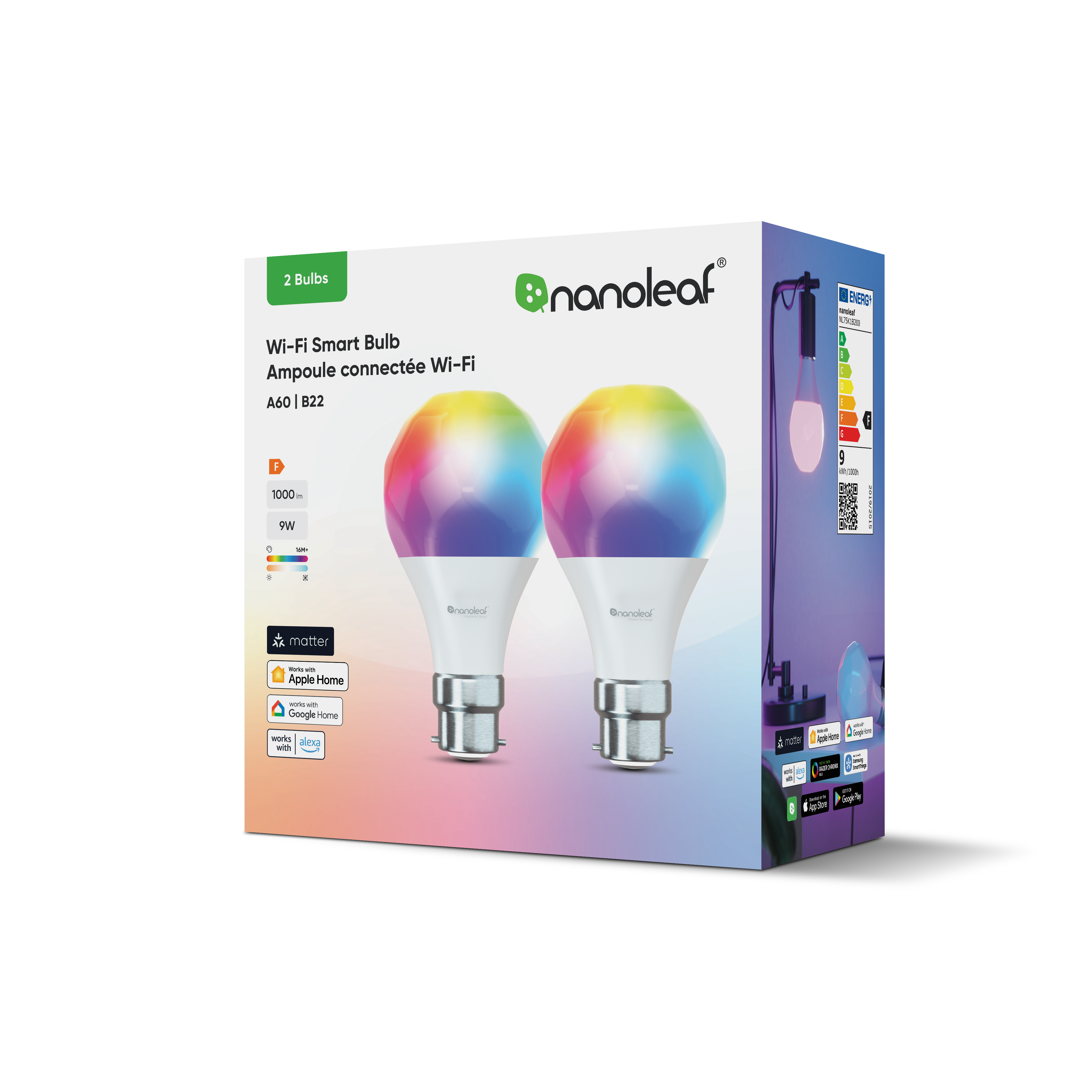 Matter Wi-Fi B22 Smart Bulb (2 Pack)